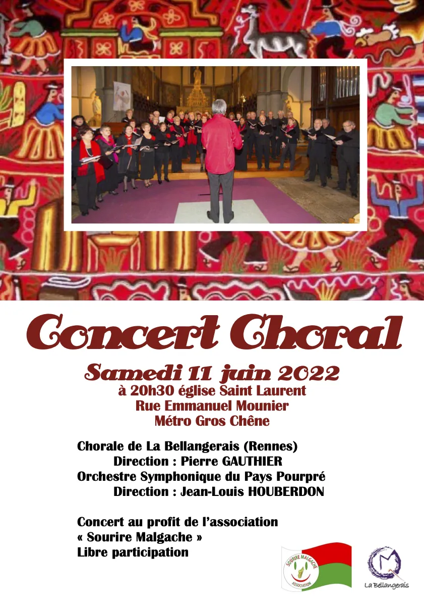 Affiche du concert « Concert en faveur de l’association Sourire Malgache avec la chorale La Bellangerais »