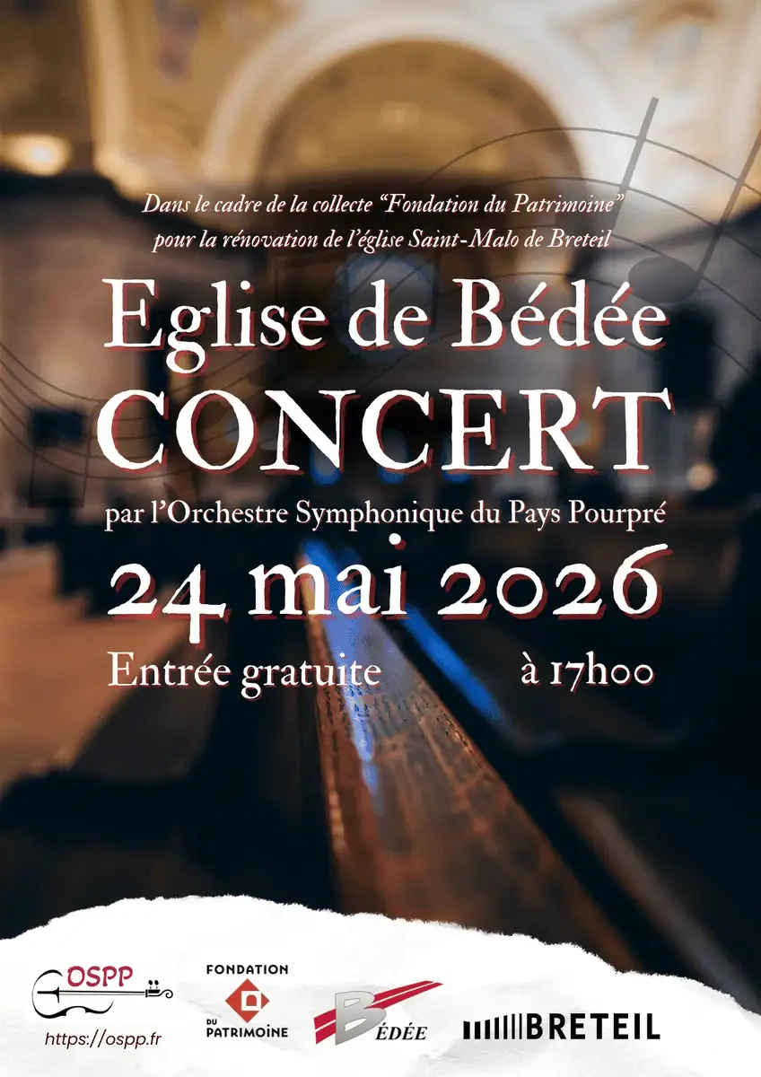 Affiche du concert « Concert pour la rénovation de l’église Saint-Malo de Breteil »